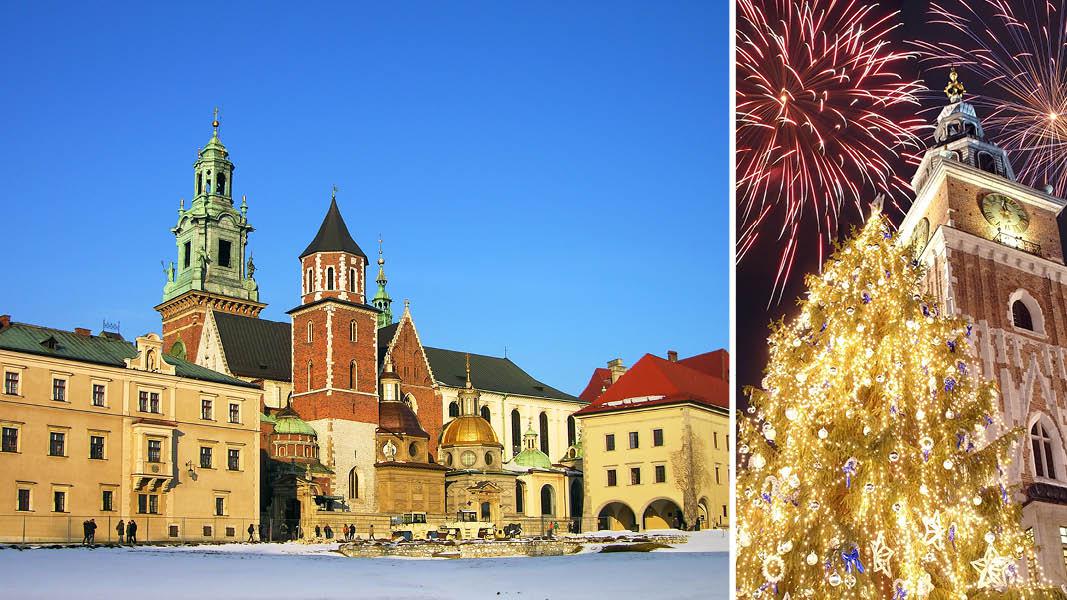 Nytår i Krakow, Polen, Wawel i sne